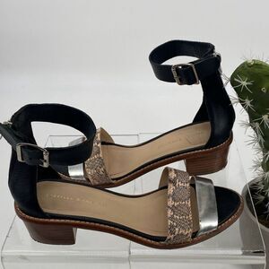 Loeffler Randall Women's Henry Leather Snake City Sandal Black Cream Silver 8.5B